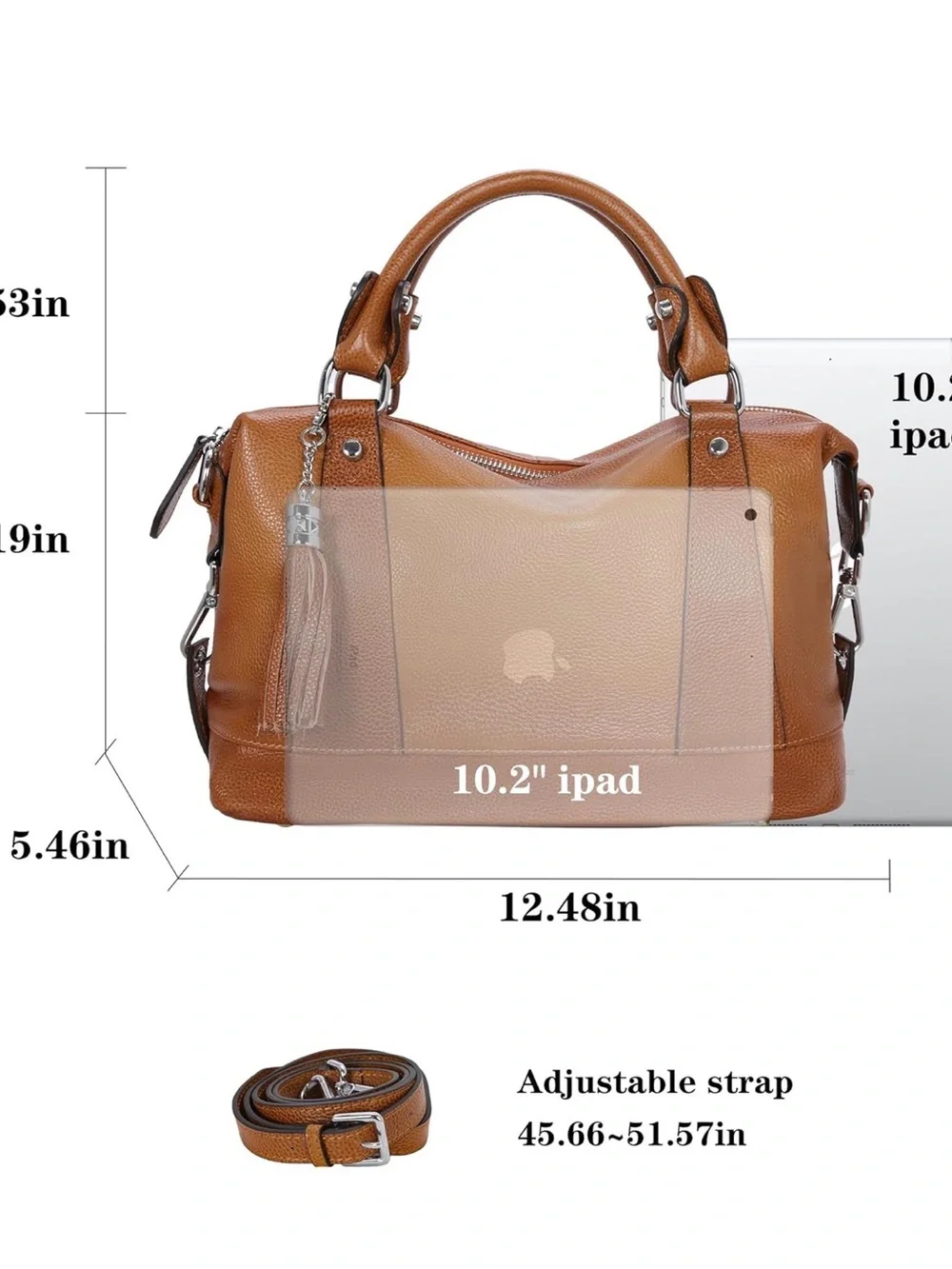 Women’s Genuine Leather Two Tone Satchel Tote Bag Cognac Brown Crossbody